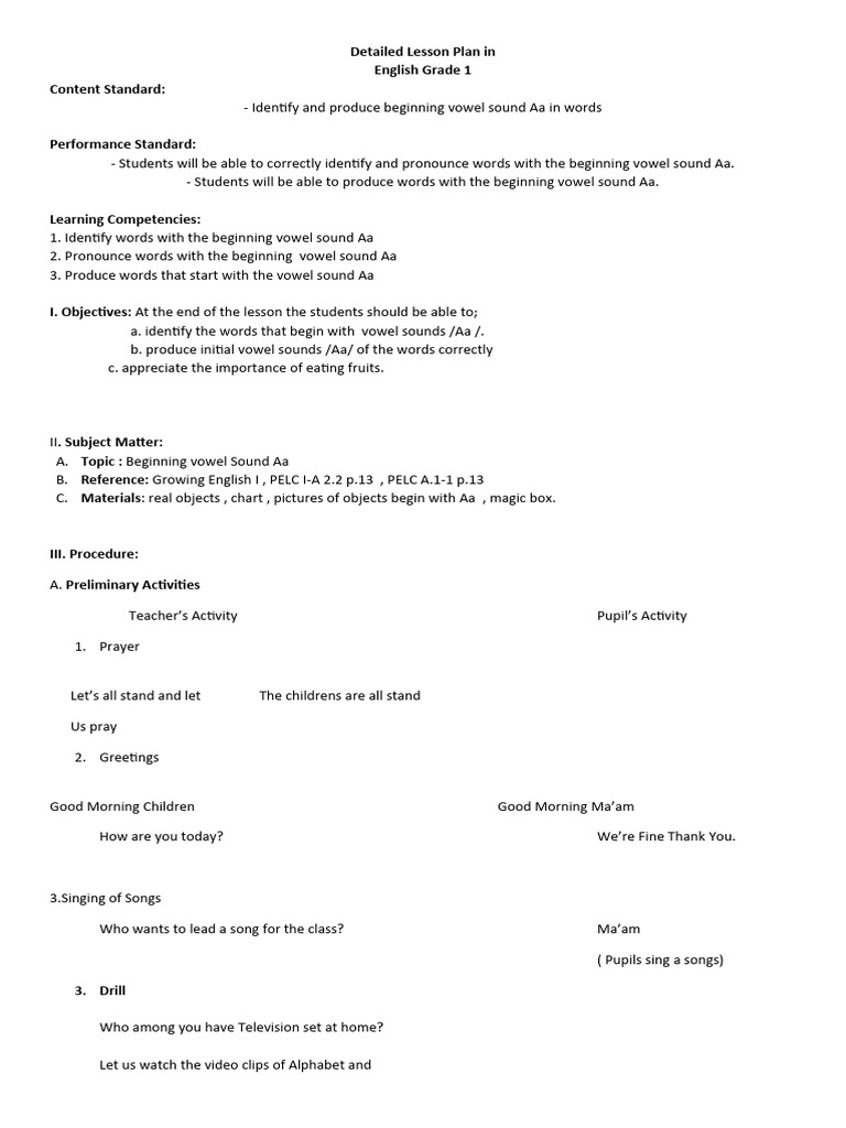 Detailed Lesson Plan in English 1 | PDF | English Language | Lesson Plan