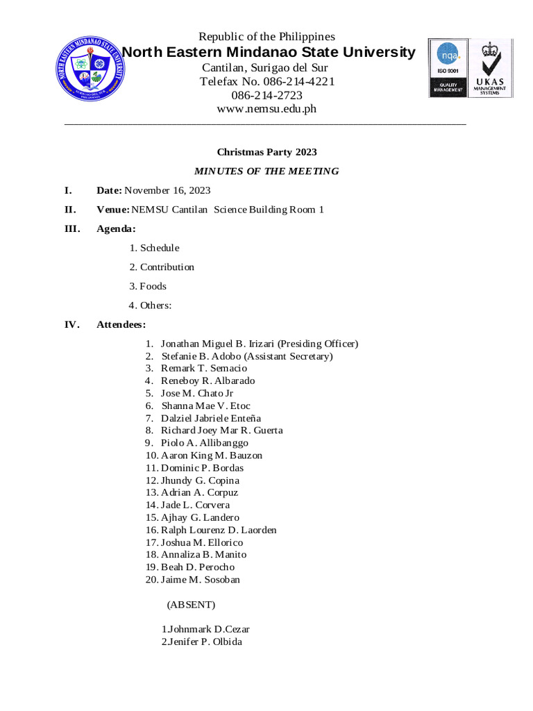 Metting Minutes Template PDF