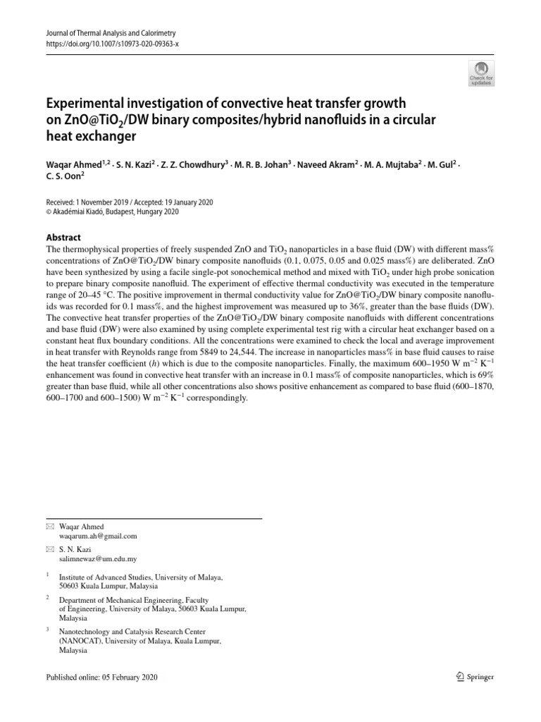 ZnO@TiO2 Nanofluids Heat Transfer Study | PDF | Heat Transfer ...