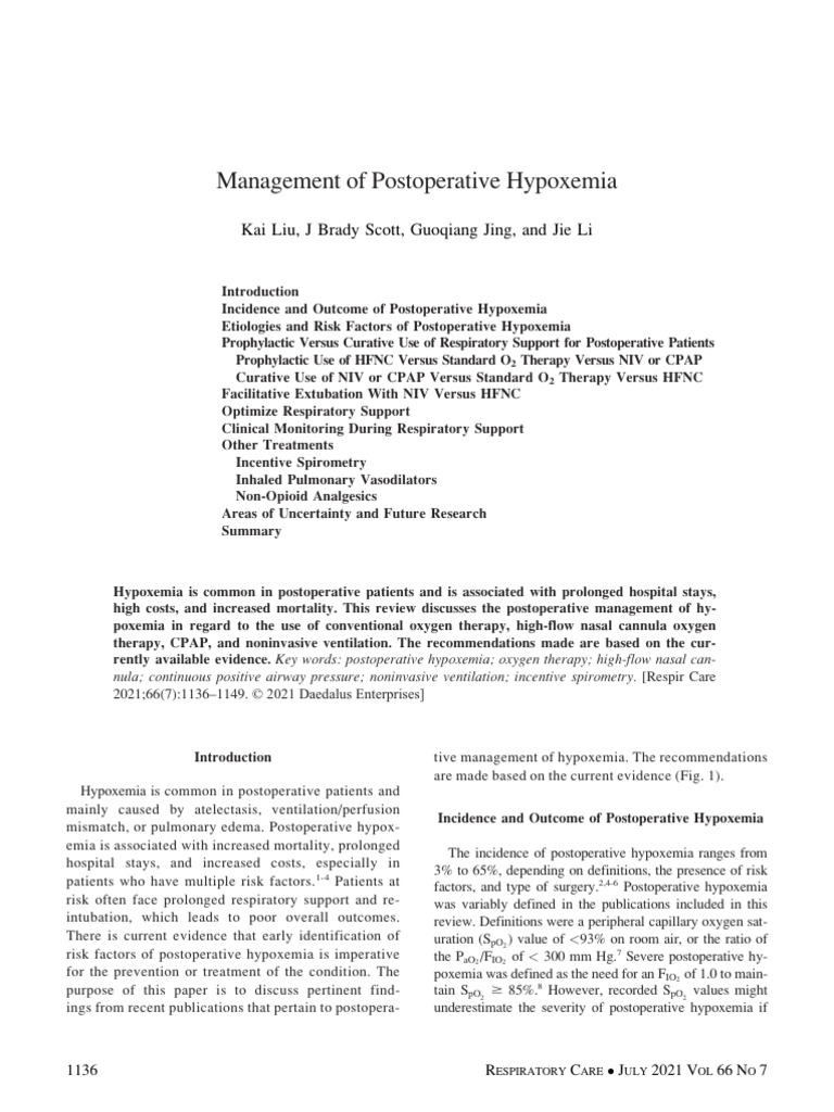 Managing Postoperative Hypoxemia | PDF | Cardiothoracic Surgery | Surgery