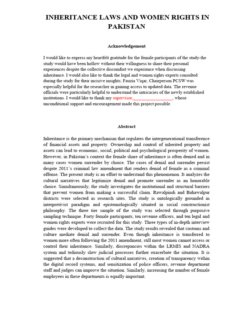 Inheritance Laws and Woment Rights in Pakistan PDF Matriarchy