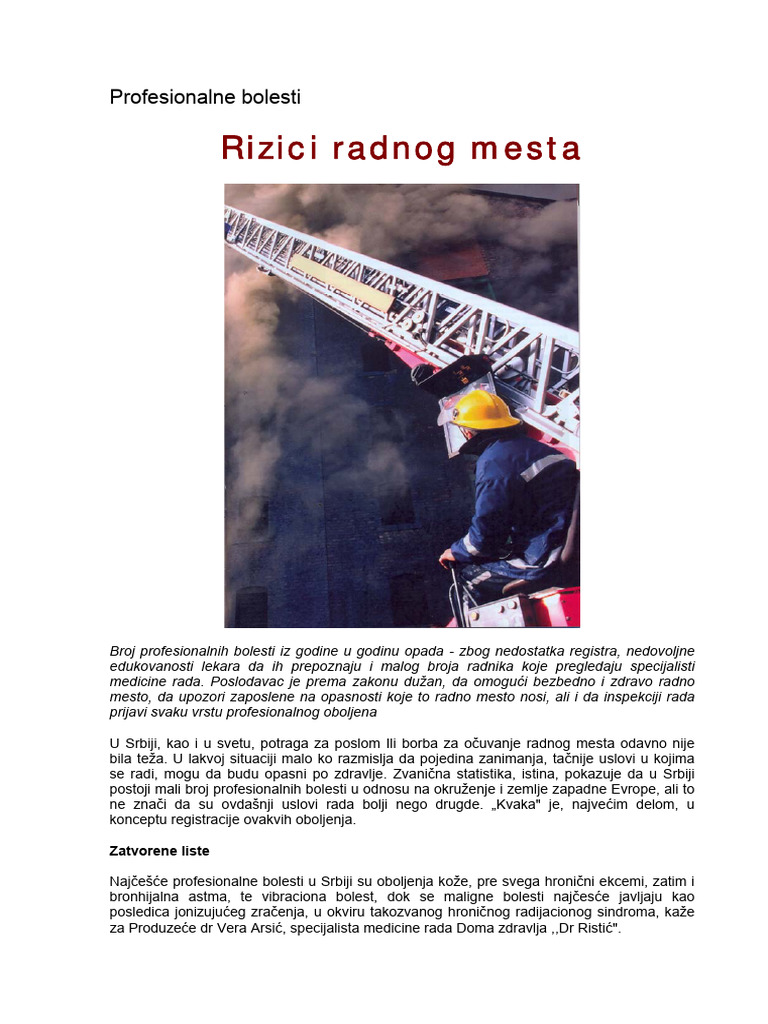 Profesionalne Bolesti - Rizici Radnog Mesta | PDF