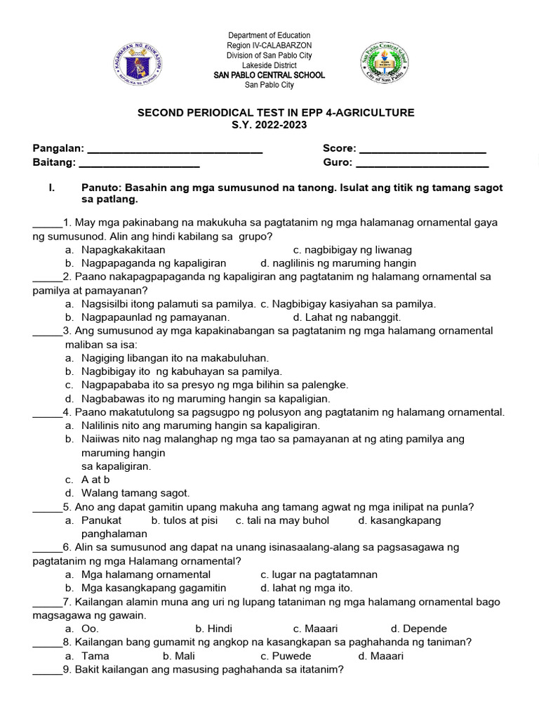 G4 EPP 2nd Periodical Test 2022 2023 | PDF