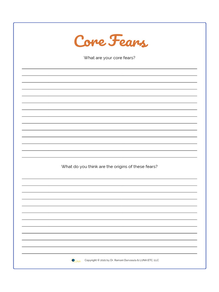 3 Core Fears Worksheet PDF