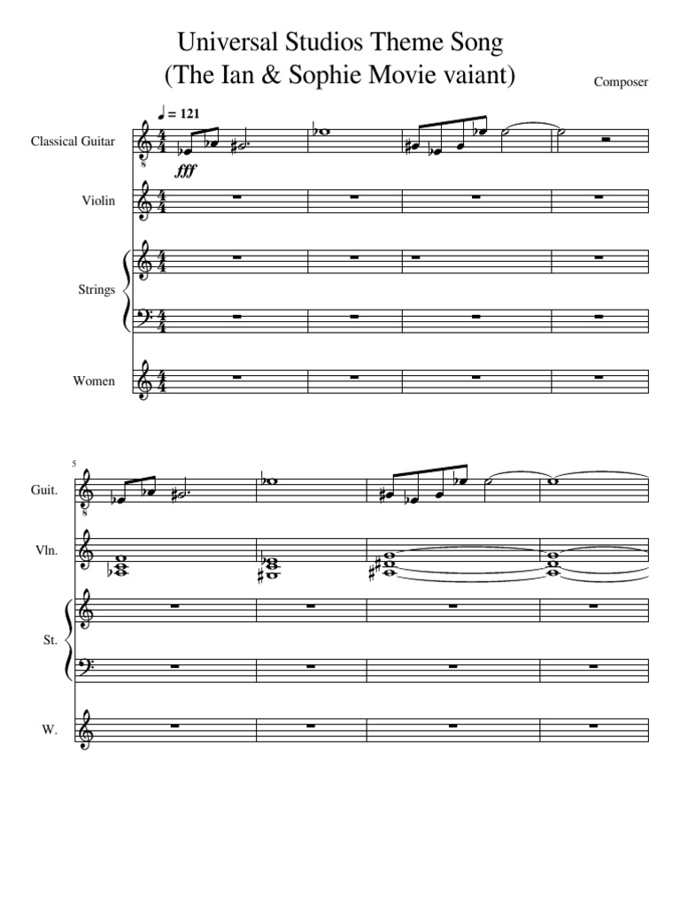 Universal Studios Theme Song Sheet Music | PDF | Necked Lutes | Musical ...