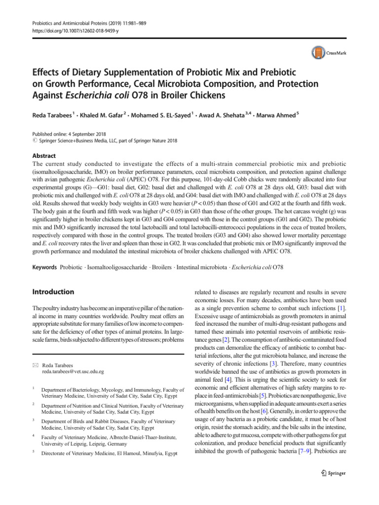 Effects of Dietary Supplementation of Probiotic Mix and Prebiotic On ...