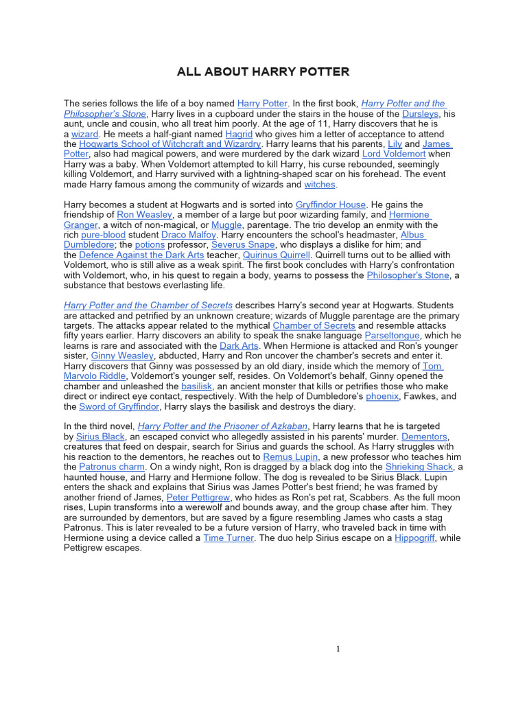 Harry Potter Series Overview | PDF | Fantasy Worlds | Fictional Universes
