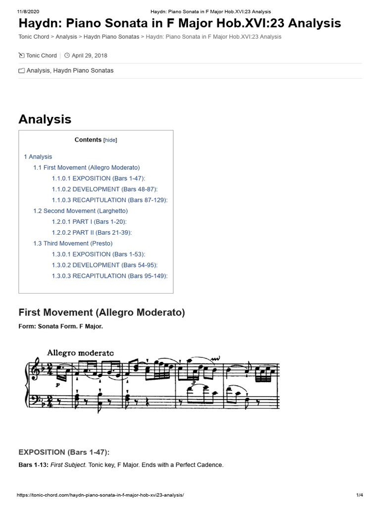 Haydn's F Major Sonata Analysis | PDF | Musical Keys | Pitch (Music)