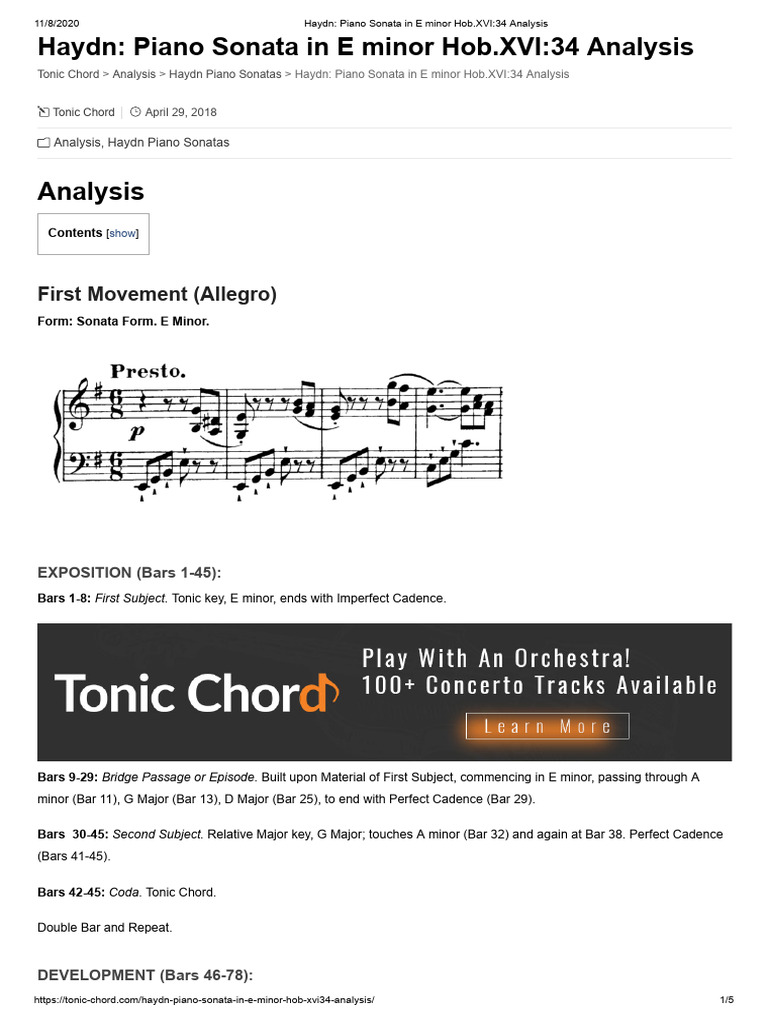 Haydn's E Minor Sonata Analysis | PDF | Harmony | Compositions