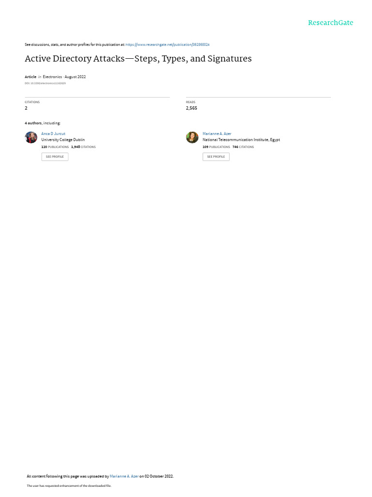Active Directory Attacks-Steps, Types, and Signatures: Electronics ...