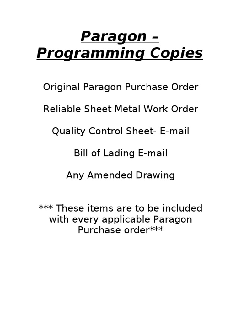 Paragon Purchase Order Documentation | PDF