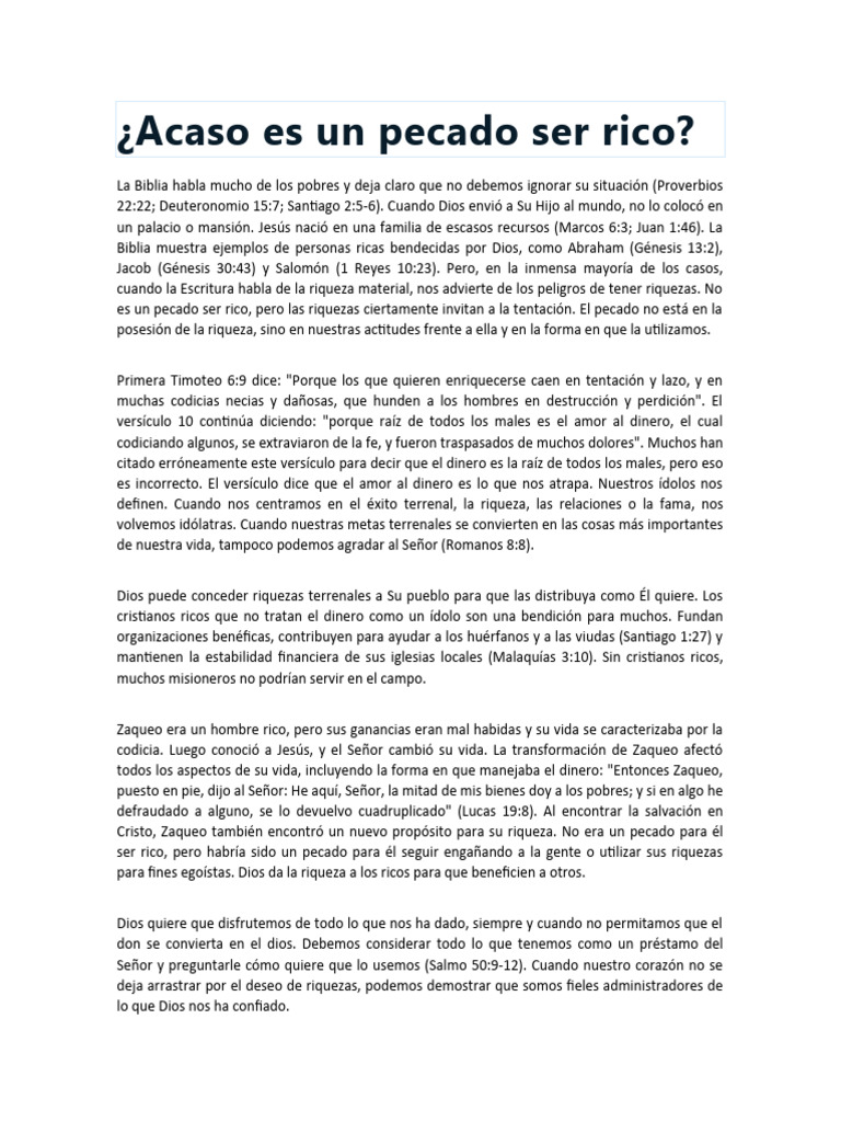 ¿Es pecado ser rico ante Dios? | PDF | Pecado | Creencia religiosa y ...