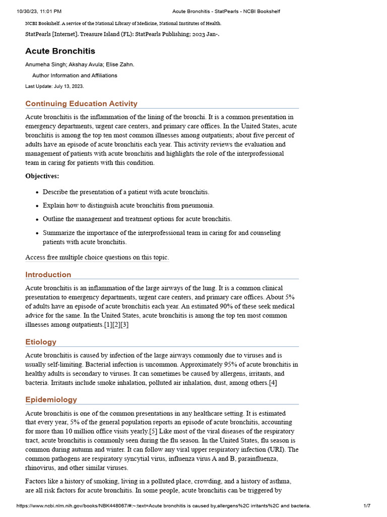 Acute Bronchitis StatPearls NCBI Bookshelf Download Free PDF