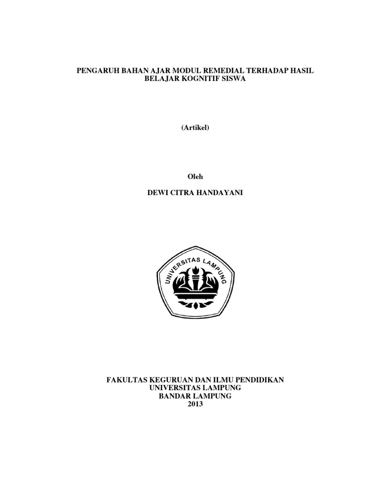 Pengaruh Bahan Ajar Modul Remedial Terhadap Hasil Belajar Kognitif ...