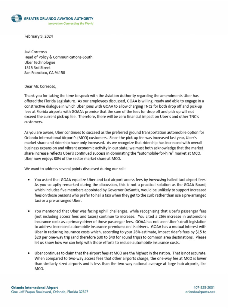GOAA-Uber Fee Negotiation Update | PDF | Fee | Insurance