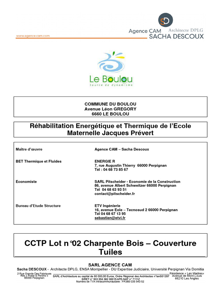 CCTP Charpente Bois et Couverture Tuiles | PDF | Amiante | Code de la ...