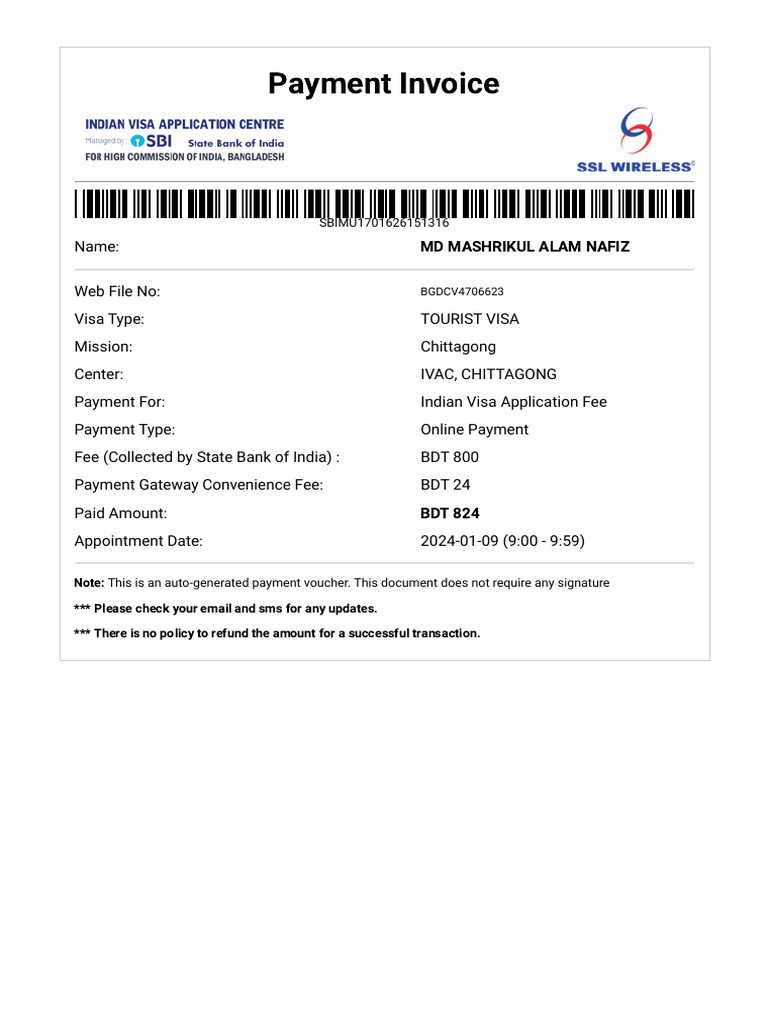 Sbimu1701626151316a _ Ivac _ Indian Visa | PDF
