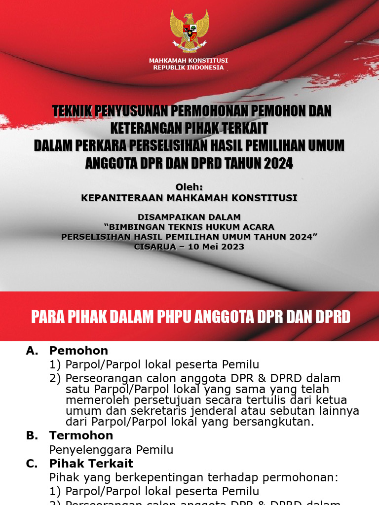 Teknik Penyusunan Permohonan Dan Keterangan Pihak Terkait - PHPU 2024 | PDF