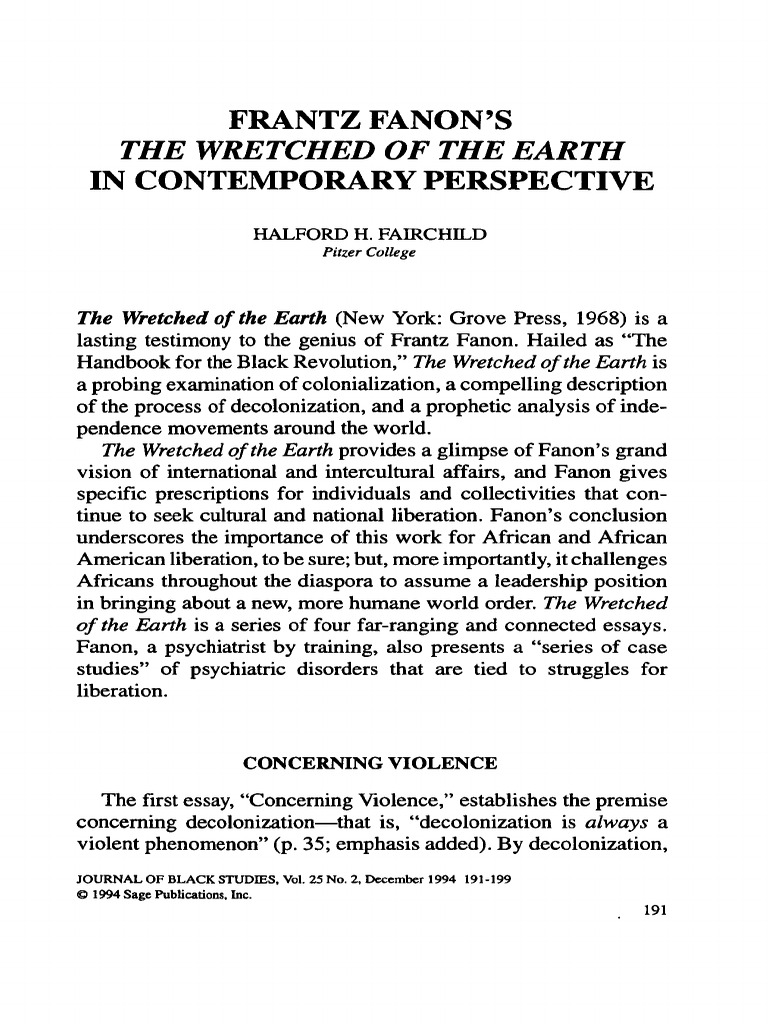 Fairchild 1994 Frantz Fanon S The Wretched Of The Earth In Contemporary
