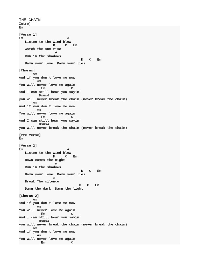 The Chain Lyrics and Chords | PDF | Art