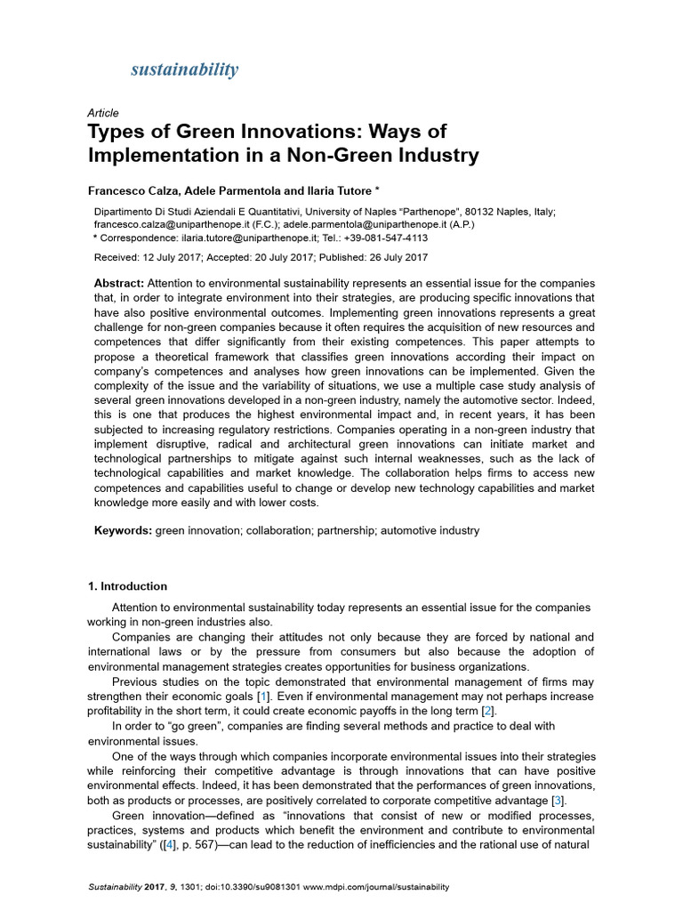 Types of Green Innovations in Industry | PDF | Innovation | Business Model