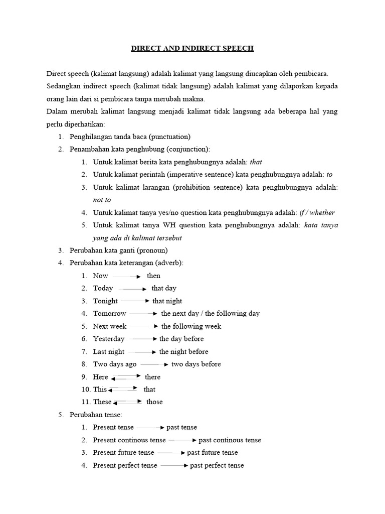 Direct And Indirect Speech Pdf Grammatical Tense Language Mechanics
