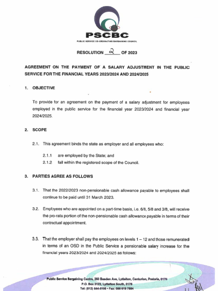 PSCBC Resolution 2 of 2023 Agreement on the Salary Adjustment 2023 to