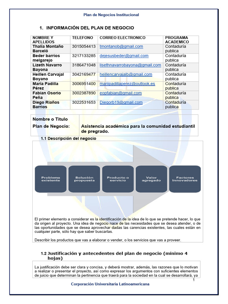 Plan de Negocio Institucional | PDF | Marketing | Publicidad