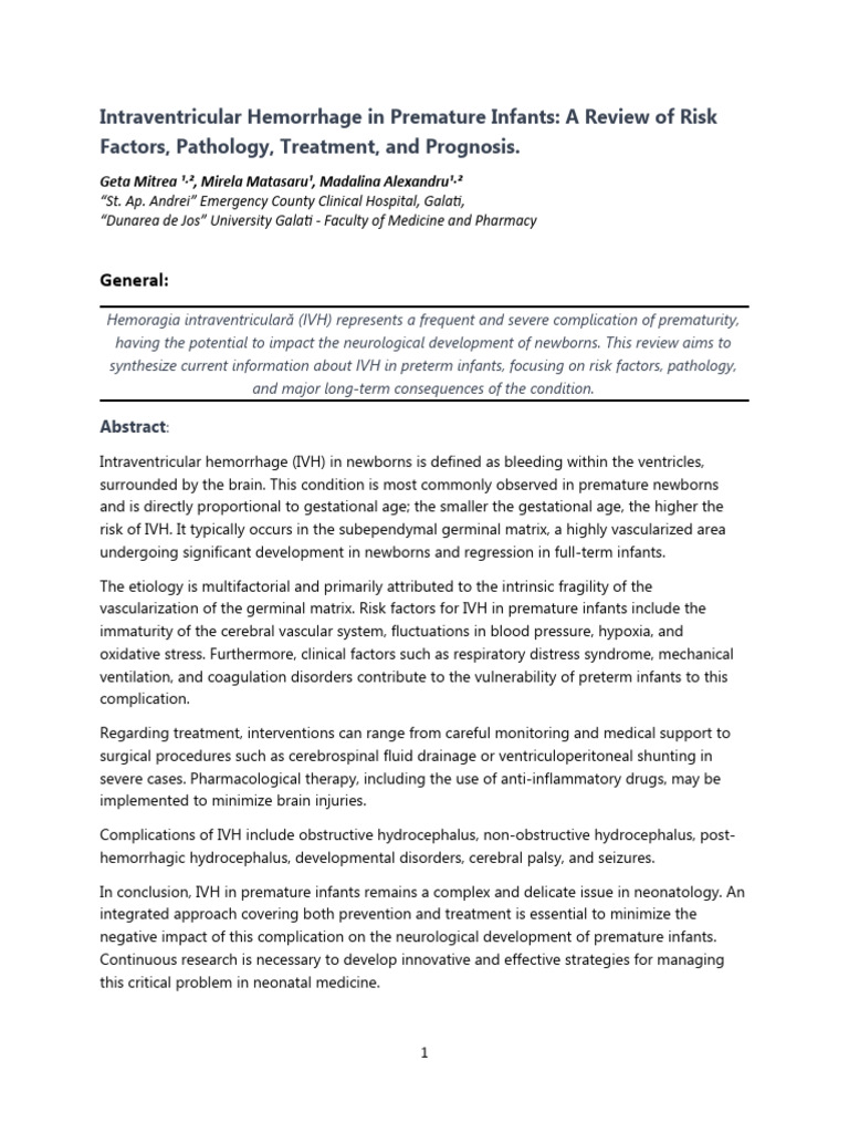 Intraventricular Hemorrhage | PDF | Preterm Birth | Clinical Medicine