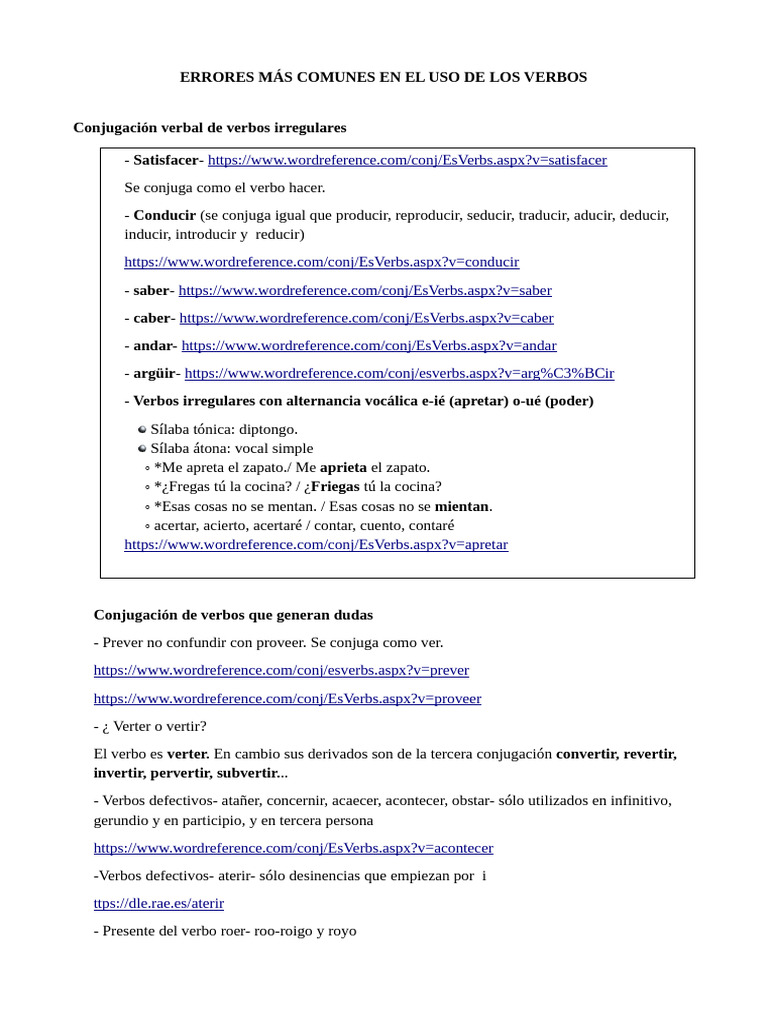 Errores Comunes en Verbos Españoles | PDF | Verbo | Conjugación gramatical