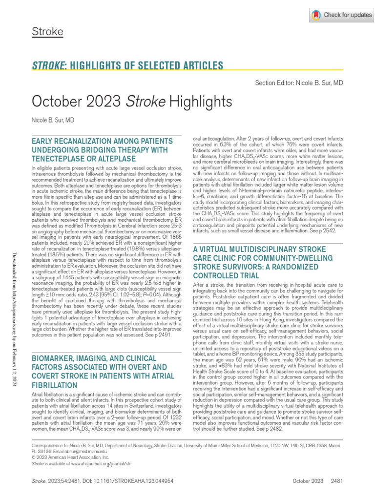 Highlights October-2023-Stroke-Highlights | PDF | Stroke | Clinical ...