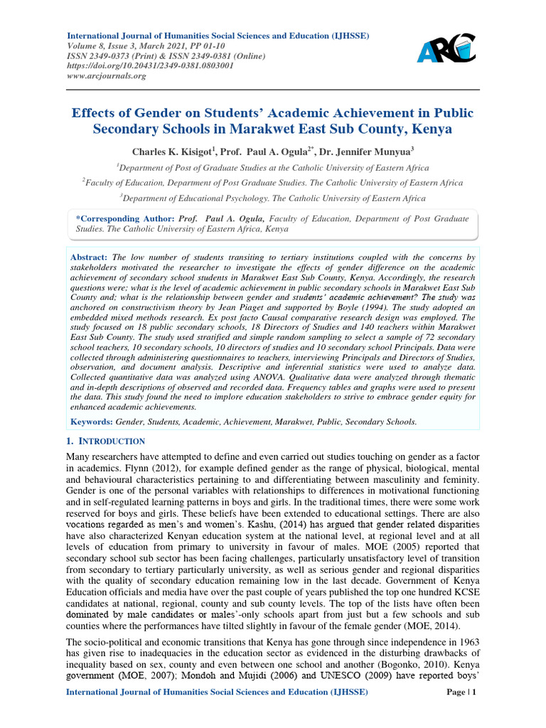 Influece of Gender On Education | PDF | Variance | Analysis Of Variance