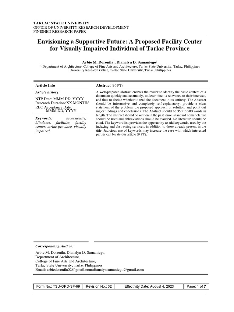Proposed Center for the Visually Impaired | PDF | Visual Impairment ...