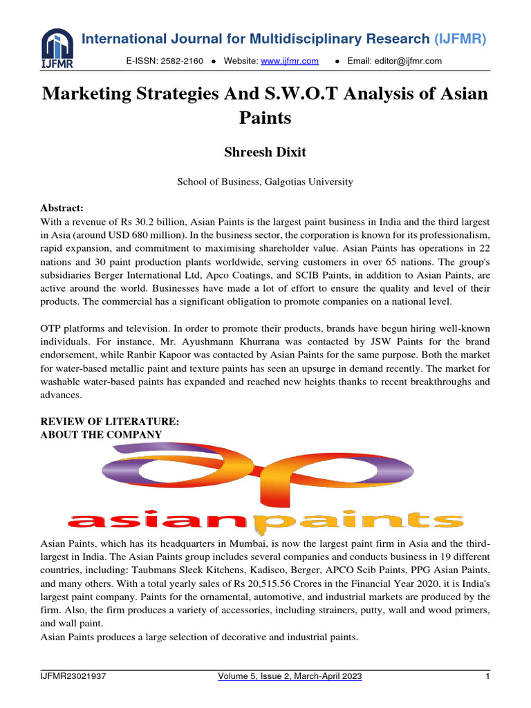 Asian Paints Marketing Strategies & SWOT Analysis | PDF | Pricing | Brand