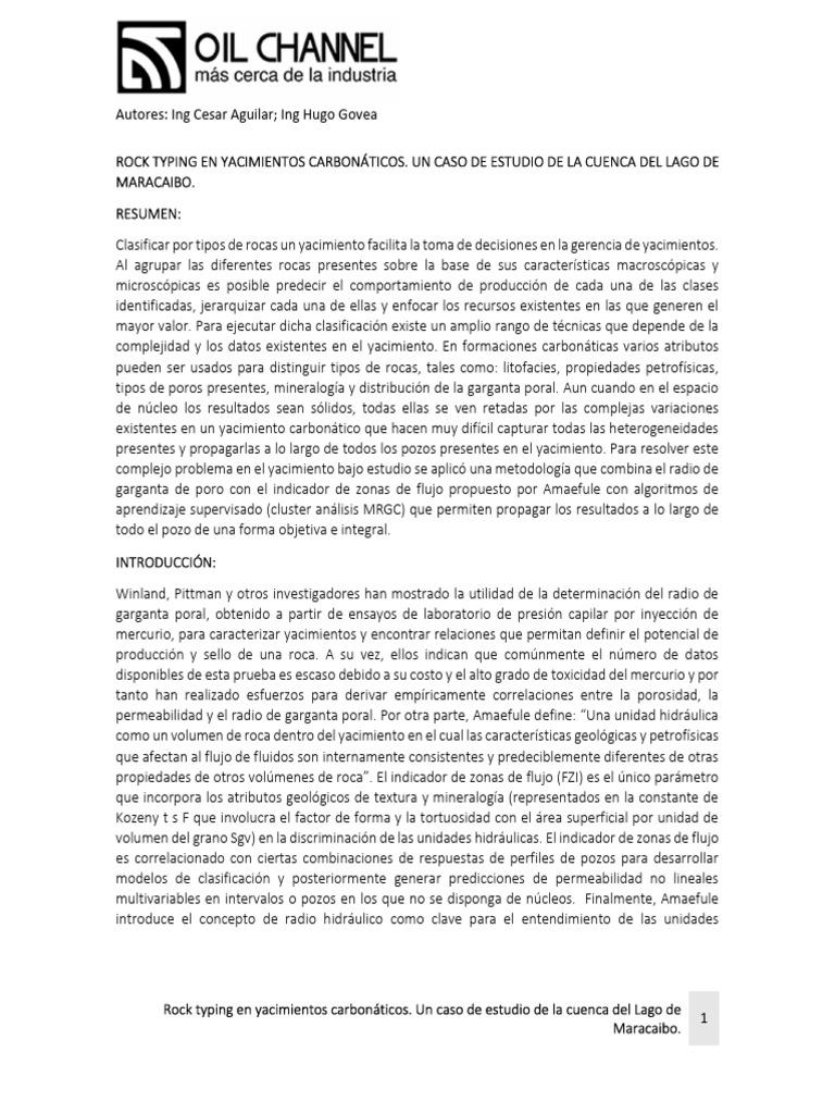 Rock Typing en Yacimientos Carbonáticos | PDF | Minerales ...
