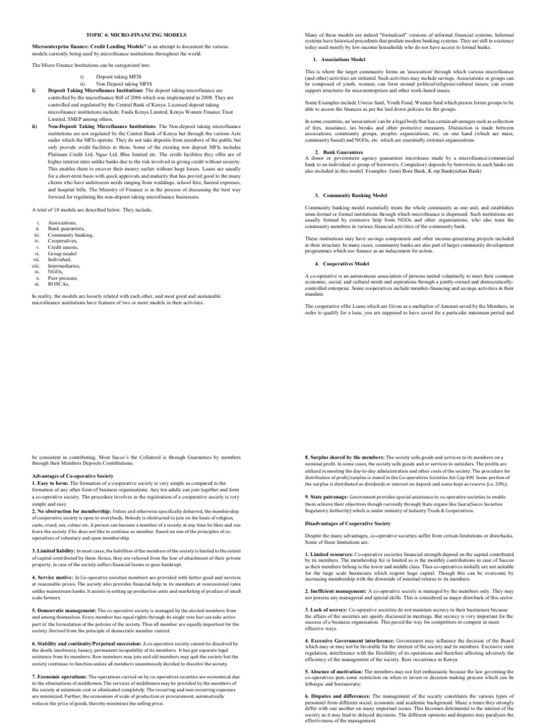 Topic 4-Micro-Financing Models | PDF | Grameen Bank | Loans