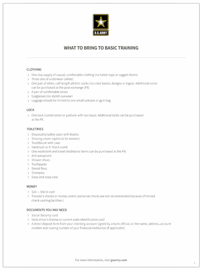 What To Bring Basic Training PDF