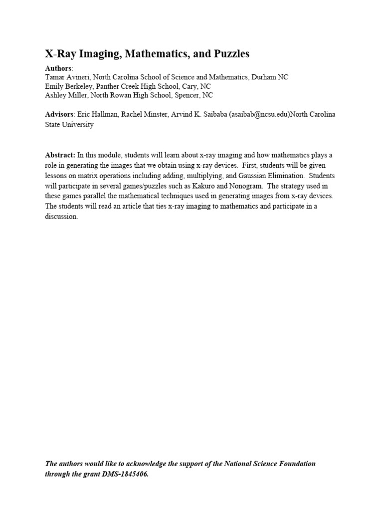 X-Ray Imaging and Matrix Mathematics | PDF | Matrix (Mathematics ...