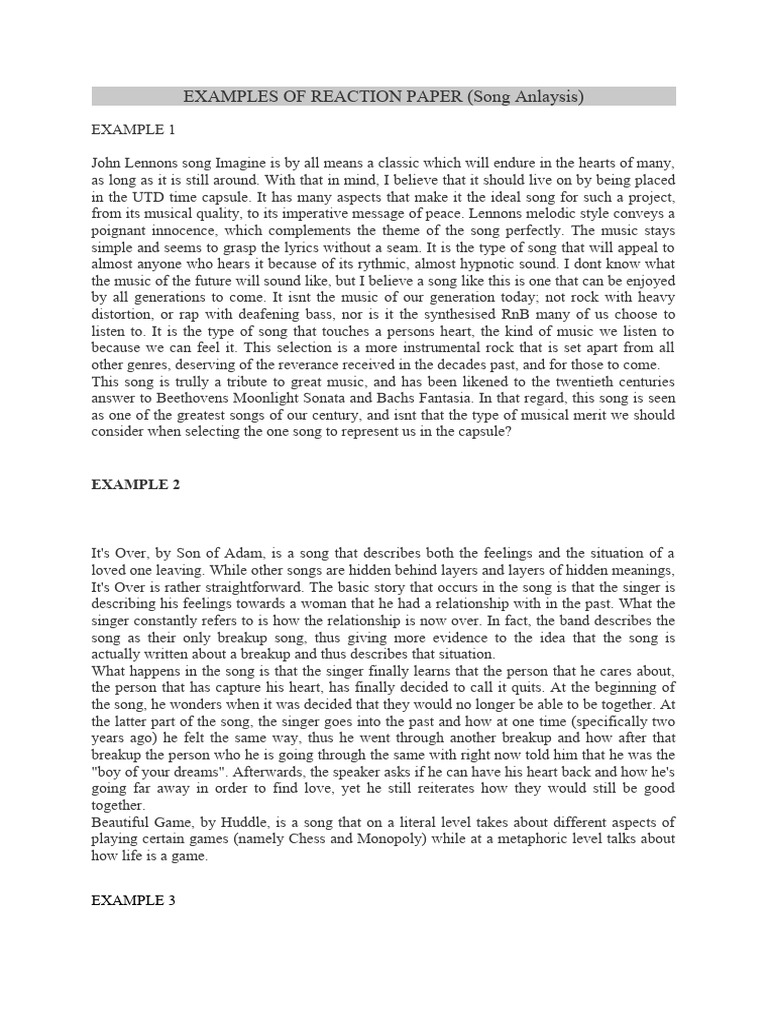 Examples of reaction paper pdf