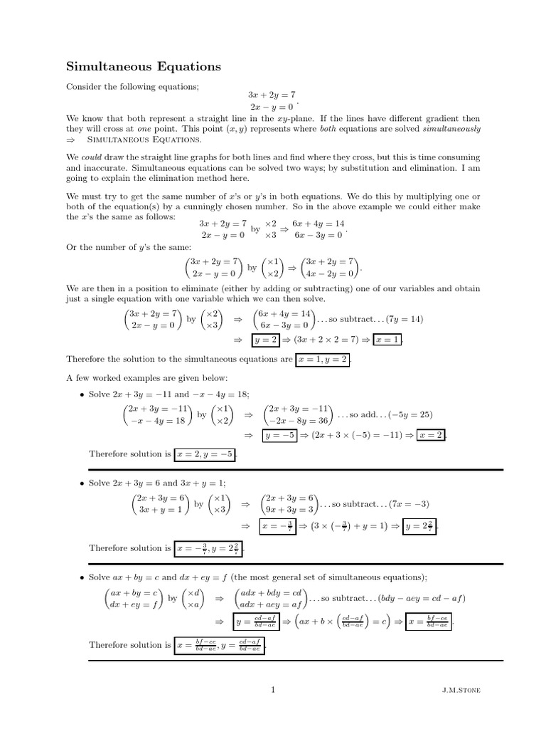 Solving Simultaneous Equations Explained | PDF | Equations | Elementary ...