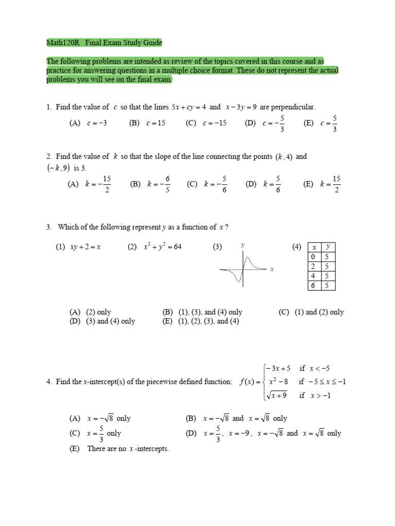 2204 Math120R Final Exam Study Guide | PDF | Polynomial | Mathematical ...