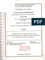 Facul: Etude de La Qualite Des Eaux Souterraines De, La Region de Chemora W. de Batna Est Algerien