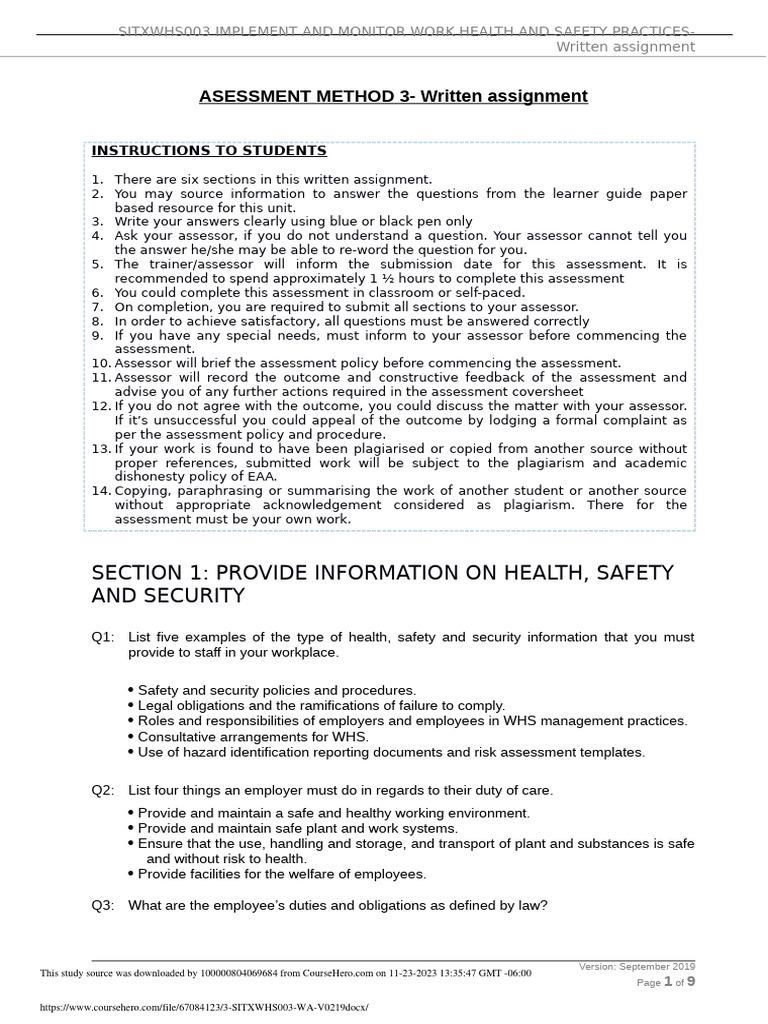 3 Sitxwhs003 Wa V0219 | PDF | Occupational Safety And Health | Risk