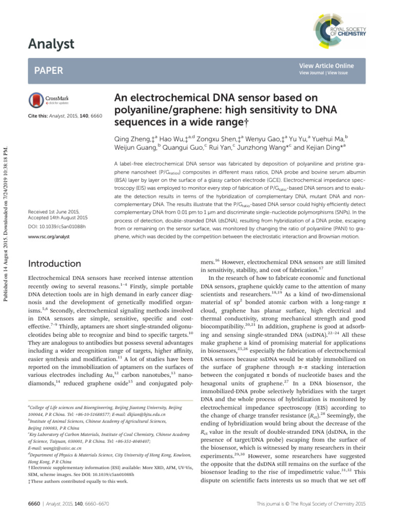 An Electrochemical DNA Sensor Based On | PDF
