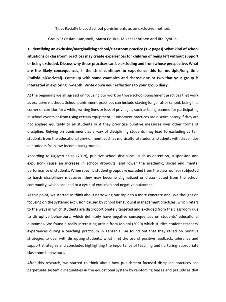 Inclusive Education Groupwork Task 3 | PDF