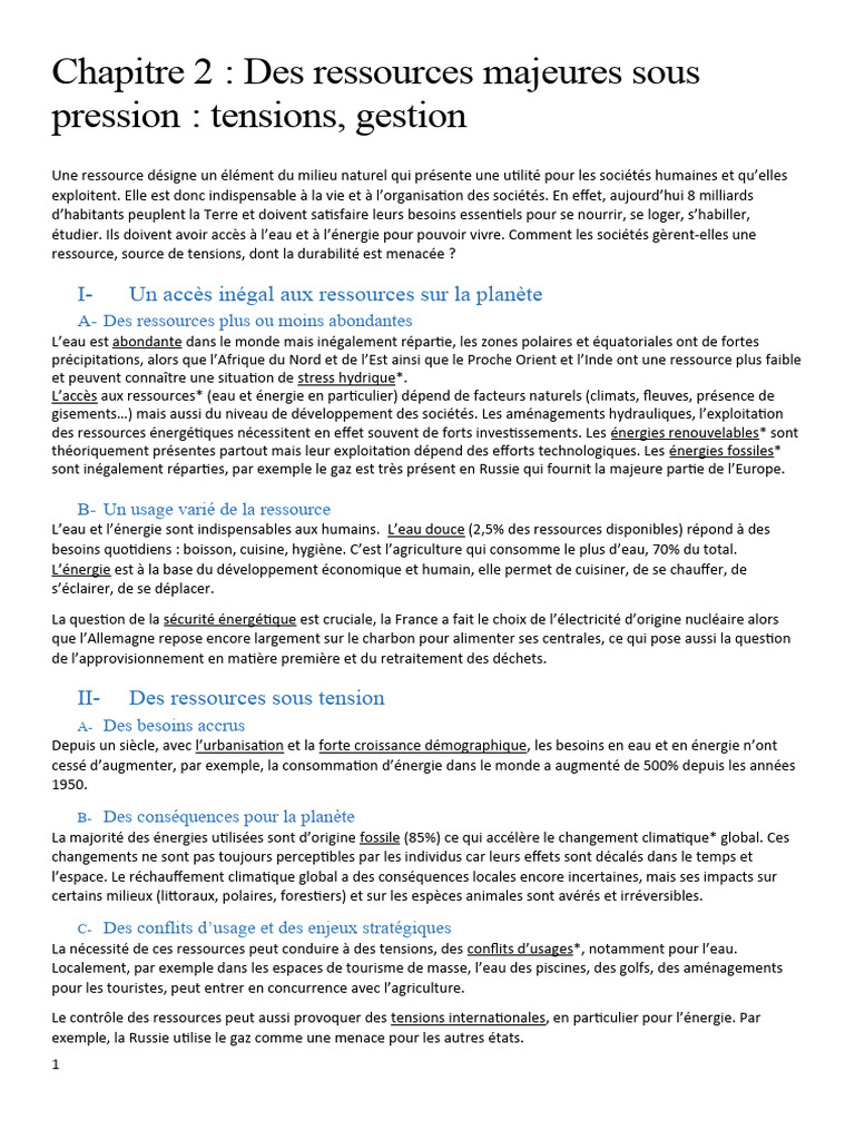 Gestion des ressources sous pression globale | PDF | Eau ...
