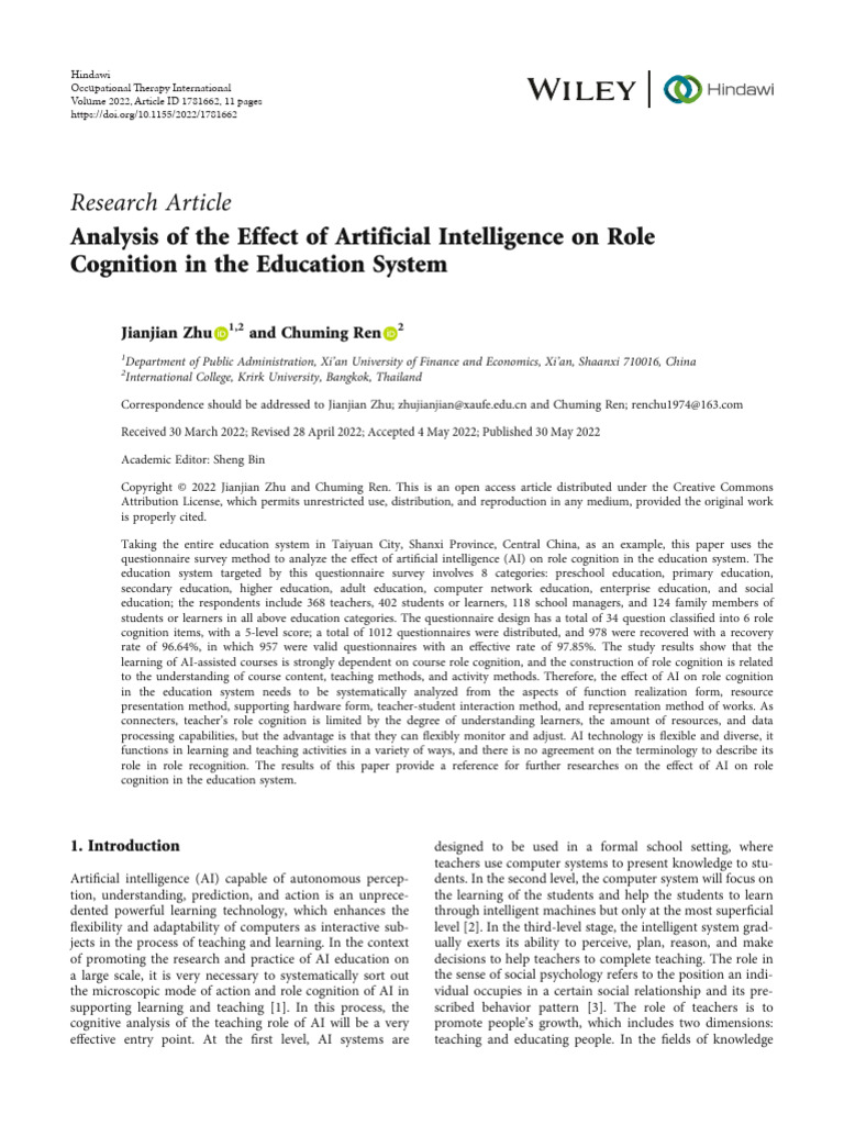 Analysis of The Effect of Artificial Intelligence On Role | PDF ...