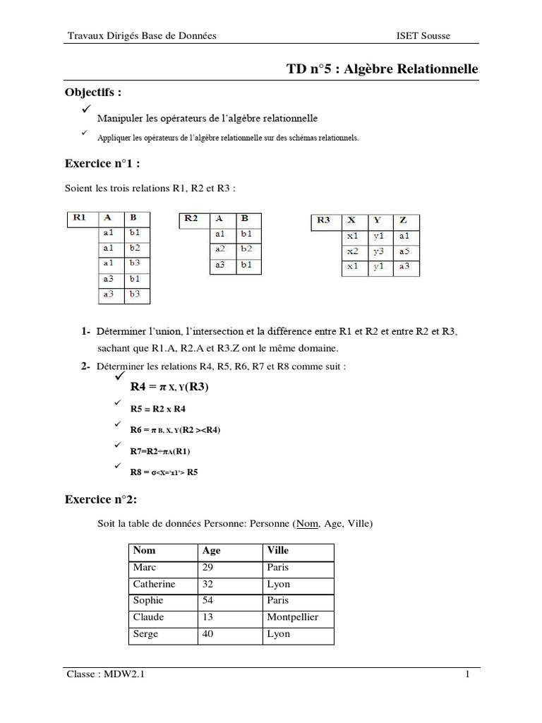 Exercices Corrigés d'Algèbre Relationnelle | PDF | Bases de données ...