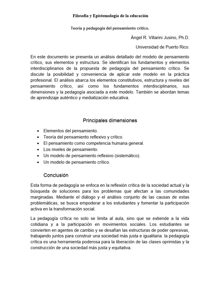Teoría y Pedagogía del Pensamiento Crítico | PDF