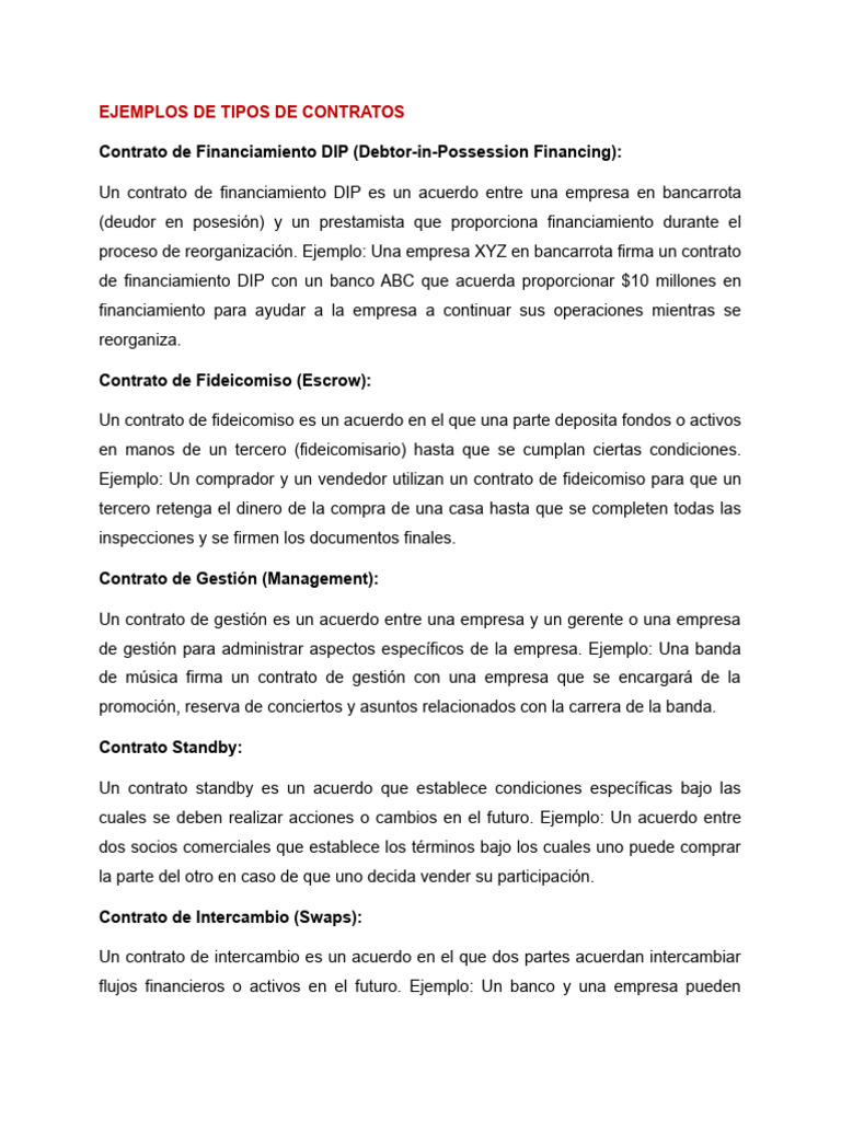 Ejemplos de Tipos de Contratos | PDF | Business | Bancos